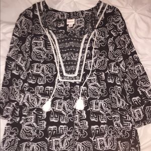 Merona Elephant Print Tassel Blouse